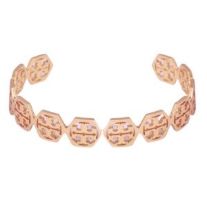 TORY BURCH • Rose Gold Hexagon Logo Cuff Bracelet